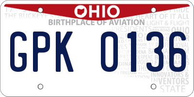 OH license plate GPK0136