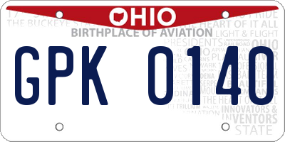 OH license plate GPK0140