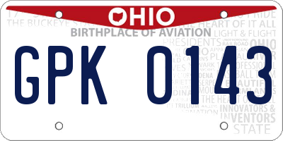 OH license plate GPK0143