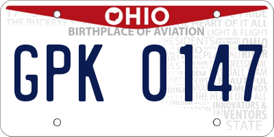 OH license plate GPK0147