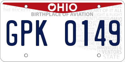 OH license plate GPK0149