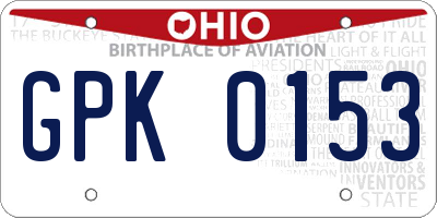 OH license plate GPK0153