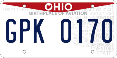 OH license plate GPK0170