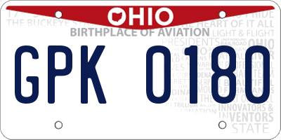 OH license plate GPK0180