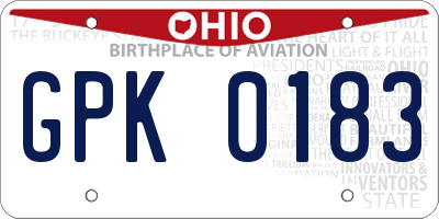OH license plate GPK0183