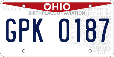 OH license plate GPK0187