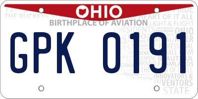 OH license plate GPK0191