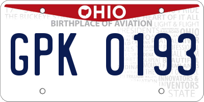 OH license plate GPK0193