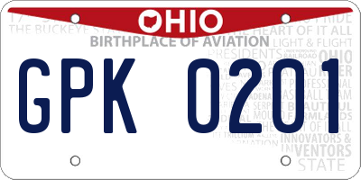 OH license plate GPK0201
