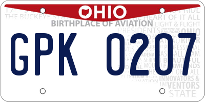 OH license plate GPK0207