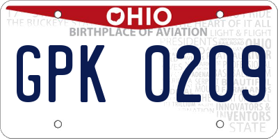 OH license plate GPK0209
