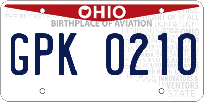 OH license plate GPK0210