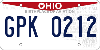 OH license plate GPK0212