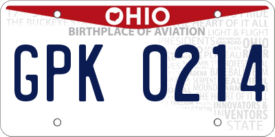 OH license plate GPK0214