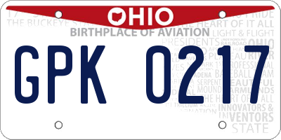 OH license plate GPK0217