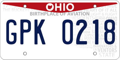 OH license plate GPK0218