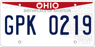 OH license plate GPK0219