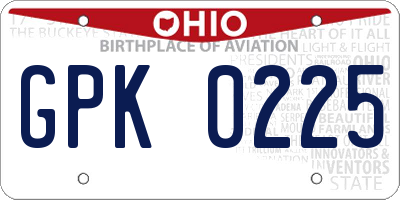 OH license plate GPK0225