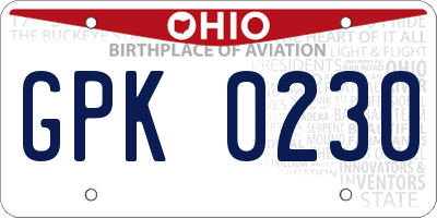 OH license plate GPK0230