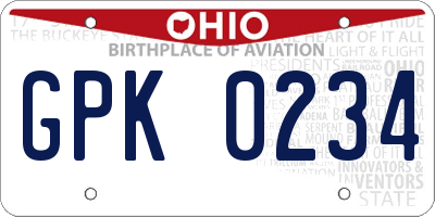 OH license plate GPK0234
