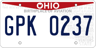 OH license plate GPK0237