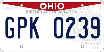 OH license plate GPK0239