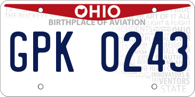 OH license plate GPK0243