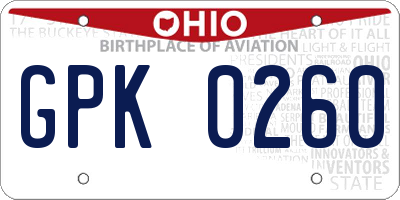 OH license plate GPK0260