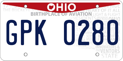OH license plate GPK0280