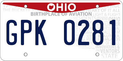 OH license plate GPK0281