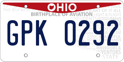 OH license plate GPK0292