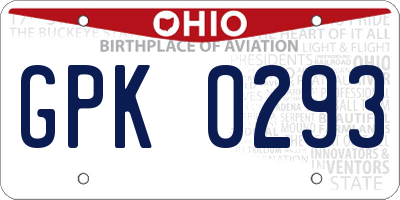 OH license plate GPK0293
