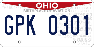 OH license plate GPK0301