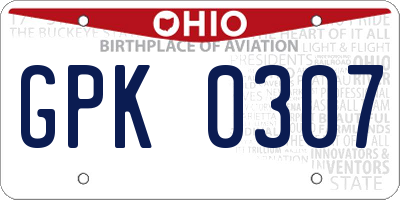 OH license plate GPK0307