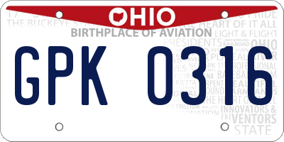 OH license plate GPK0316