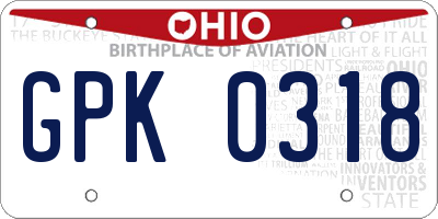 OH license plate GPK0318