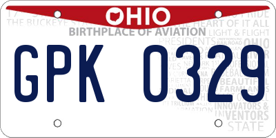 OH license plate GPK0329