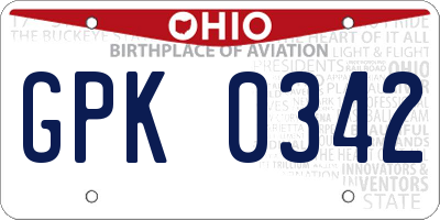 OH license plate GPK0342