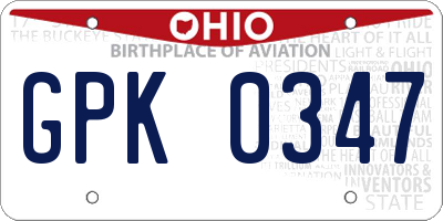 OH license plate GPK0347