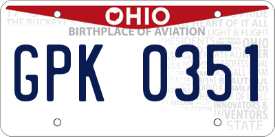 OH license plate GPK0351