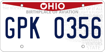 OH license plate GPK0356