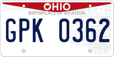 OH license plate GPK0362