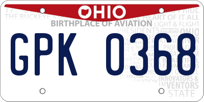 OH license plate GPK0368