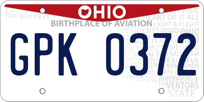 OH license plate GPK0372