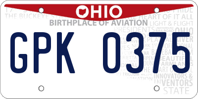 OH license plate GPK0375