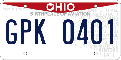 OH license plate GPK0401