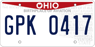 OH license plate GPK0417