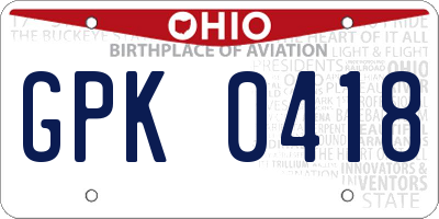 OH license plate GPK0418