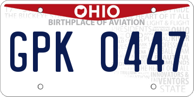 OH license plate GPK0447