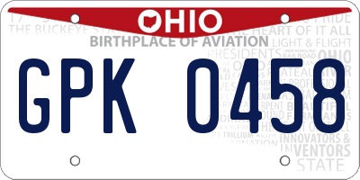 OH license plate GPK0458